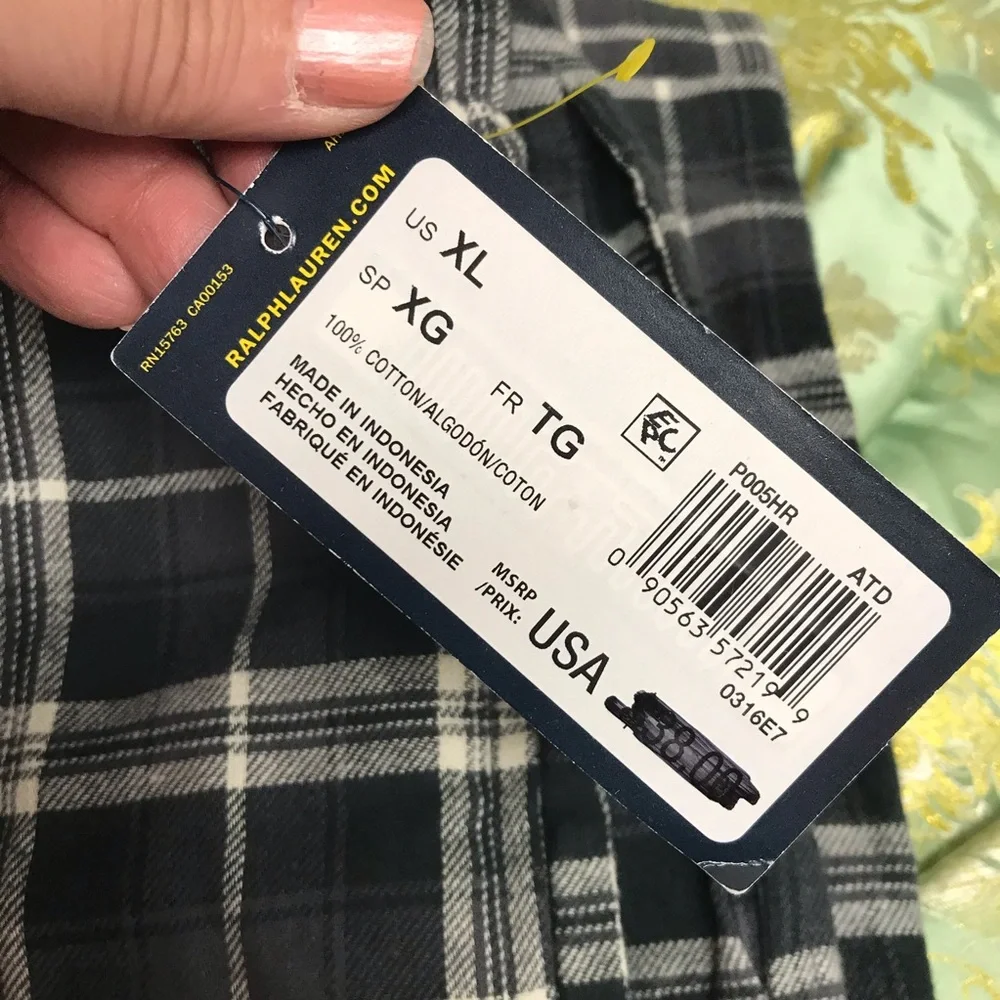 Polo Ralph Lauren Men’s black/ white/ grey plaid Pajama bottom - sz XL - NWT
